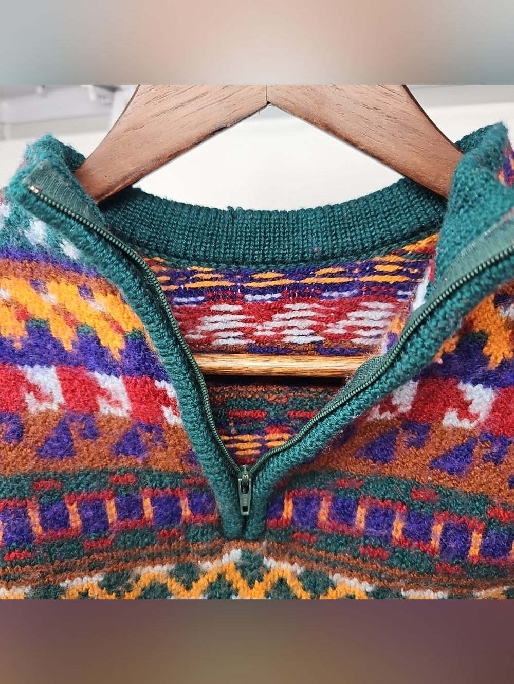 Vintage Benetton Womens XS- S Multi-Color Patterned Half-Zip Sweater - Picture 2 of 11